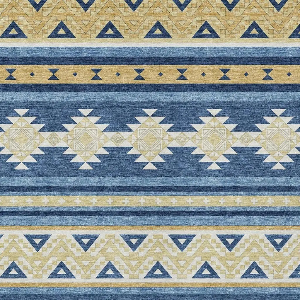 9' X 12' Navy Blue And Denim Blue Southwestern Washable Indoor Outdoor Area Rug Homeroots Outdoor