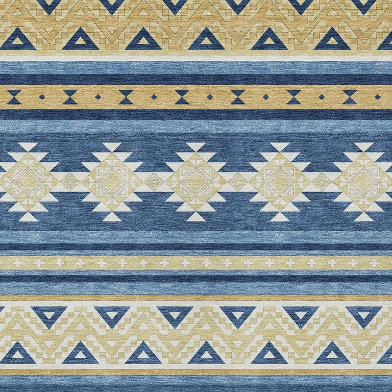 9' X 12' Navy Blue And Denim Blue Southwestern Washable Indoor Outdoor Area Rug Homeroots Outdoor