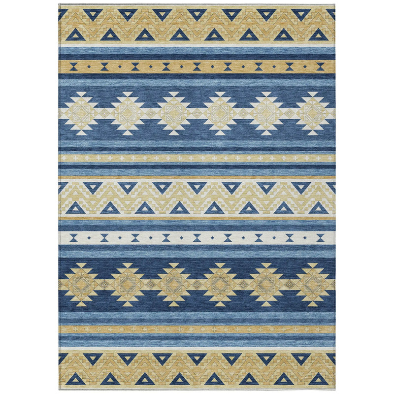 9' X 12' Navy Blue And Denim Blue Southwestern Washable Indoor Outdoor Area Rug Homeroots Outdoor