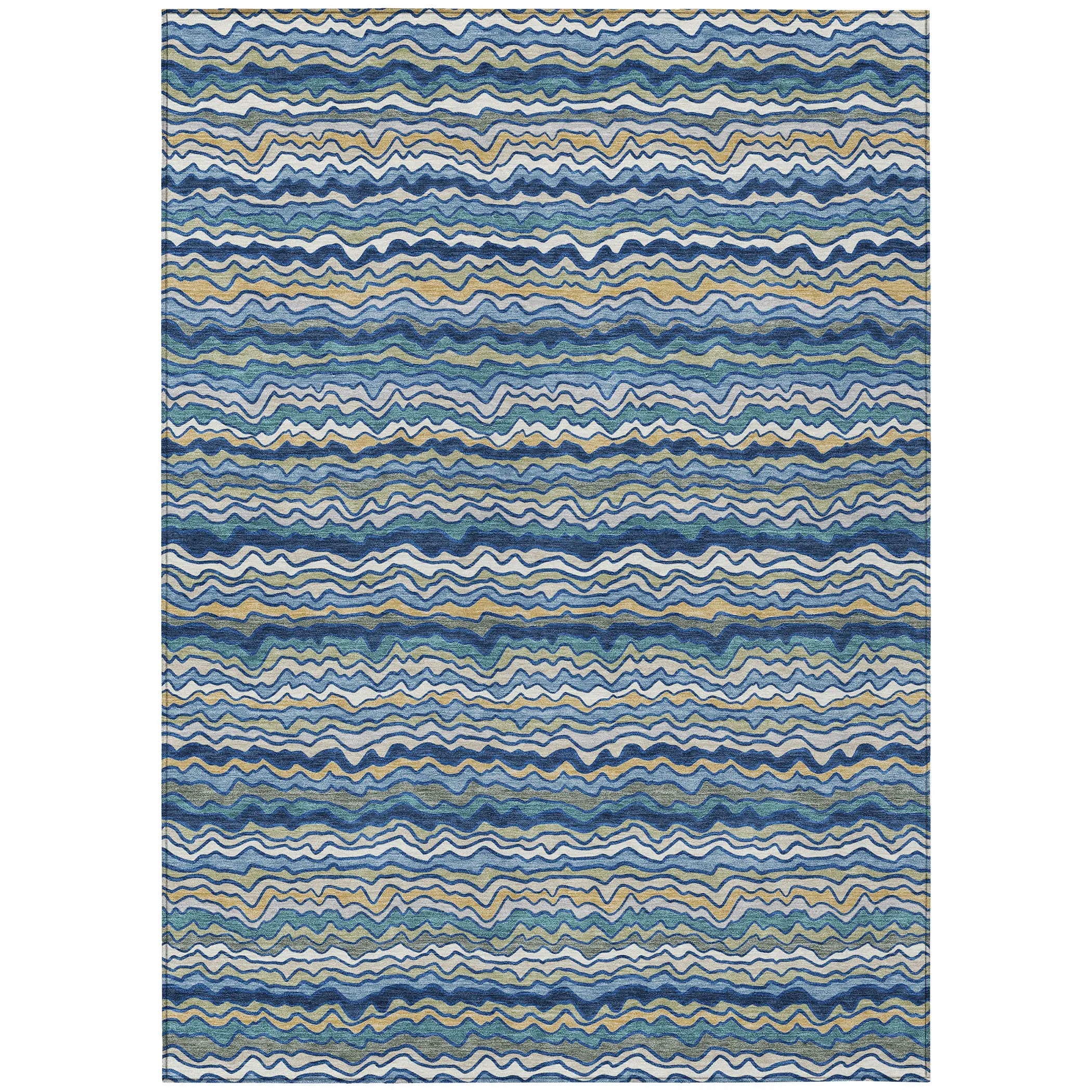 9' X 12' Navy Blue And Denim Blue Striped Washable Indoor Outdoor Area Rug Homeroots Outdoor