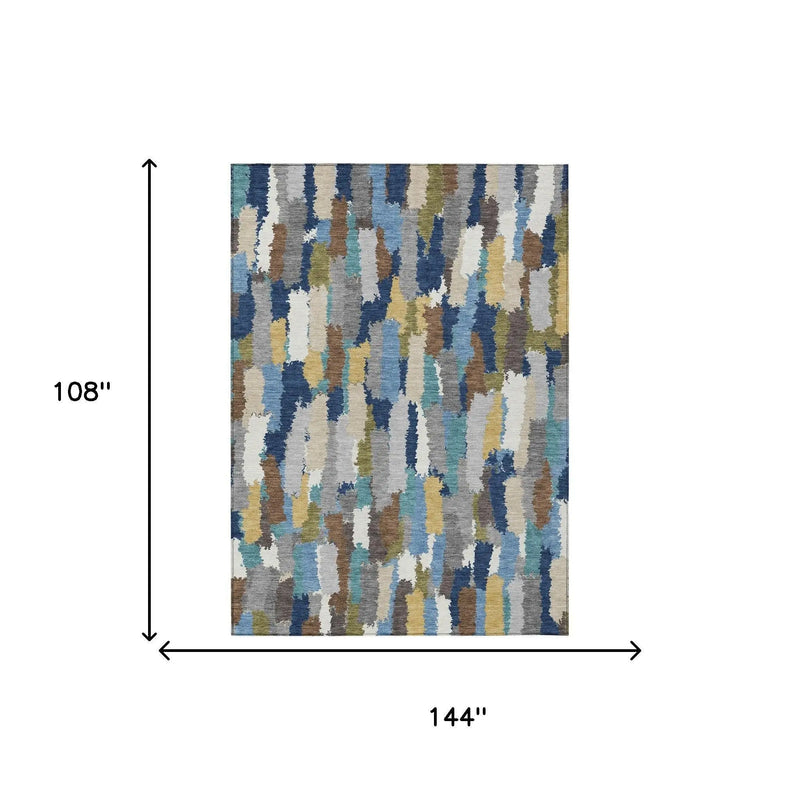 9' X 12' Navy Blue And Denim Blue Striped Washable Indoor Outdoor Area Rug Homeroots Outdoor