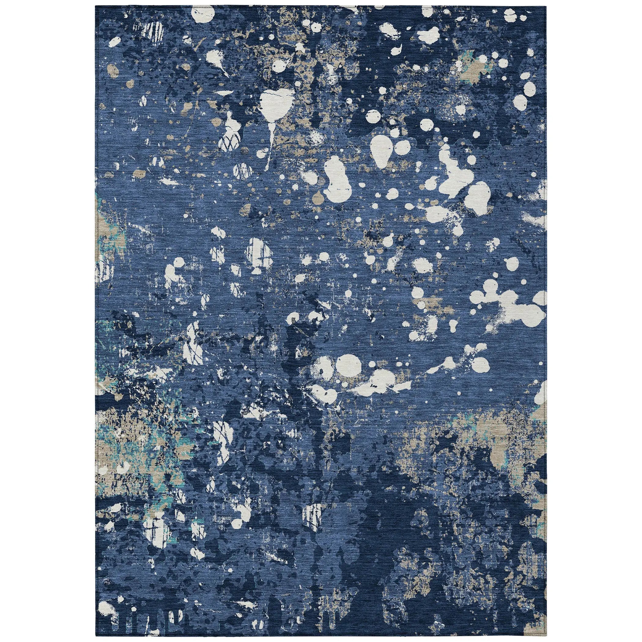 9' X 12' Navy Blue And Fern Green Abstract Washable Indoor Outdoor Area Rug Homeroots Outdoor