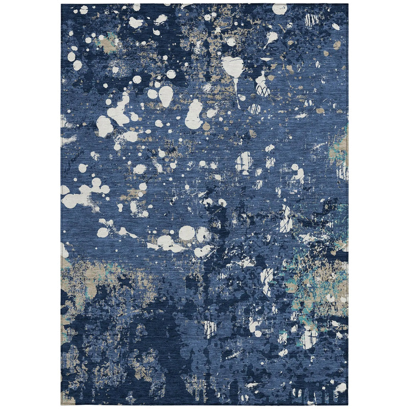 9' X 12' Navy Blue And Fern Green Abstract Washable Indoor Outdoor Area Rug Homeroots Outdoor