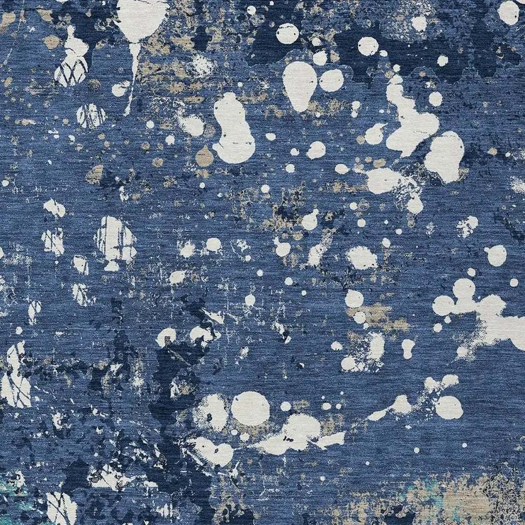 9' X 12' Navy Blue And Fern Green Abstract Washable Indoor Outdoor Area Rug Homeroots Outdoor
