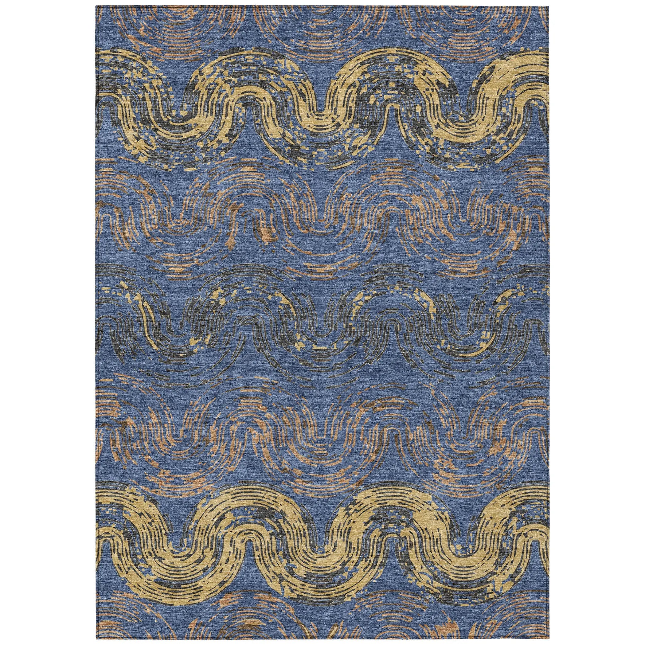 9' X 12' Navy Blue And Gold Abstract Washable Indoor Outdoor Area Rug Homeroots Outdoor