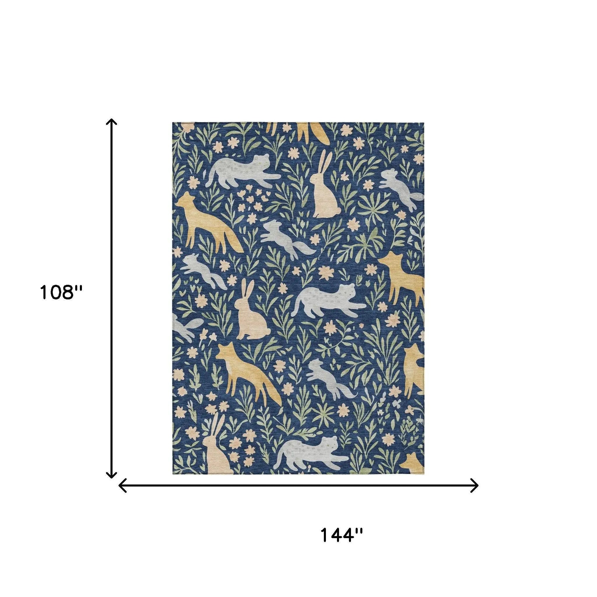 9' X 12' Navy Blue And Gold Botanical Leaves Washable Indoor Outdoor Area Rug Homeroots Outdoor