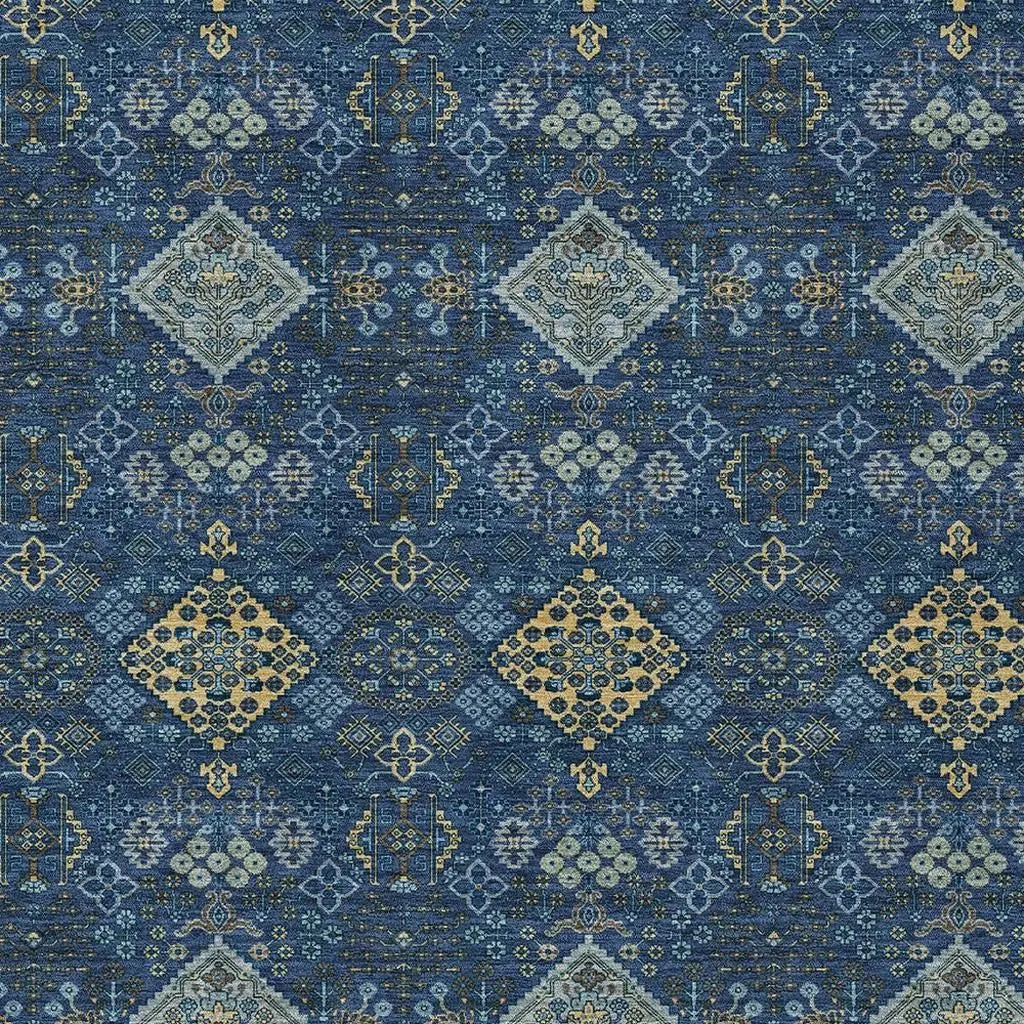 9' X 12' Navy Blue And Gold Geometric Washable Indoor Outdoor Area Rug Homeroots Outdoor