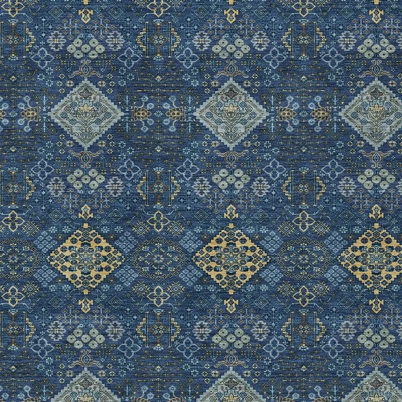 9' X 12' Navy Blue And Gold Geometric Washable Indoor Outdoor Area Rug Homeroots Outdoor