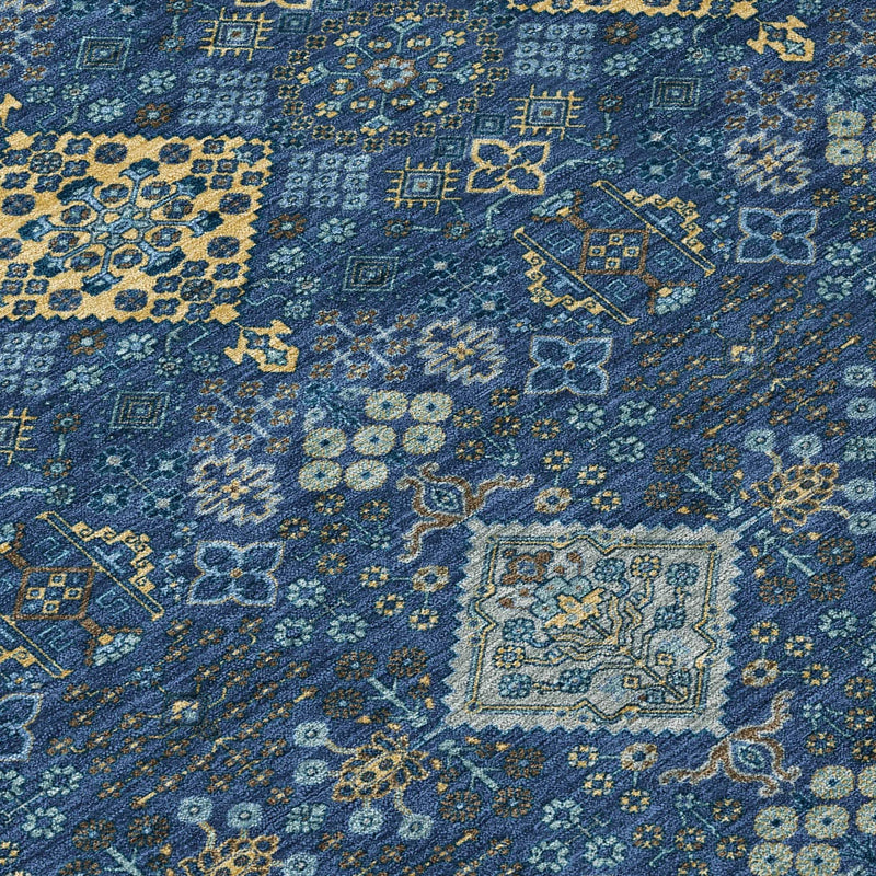 9' X 12' Navy Blue And Gold Geometric Washable Indoor Outdoor Area Rug Homeroots Outdoor