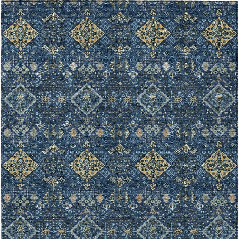 9' X 12' Navy Blue And Gold Geometric Washable Indoor Outdoor Area Rug Homeroots Outdoor