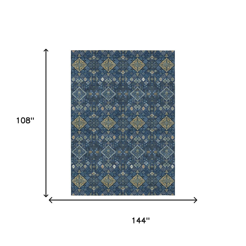 9' X 12' Navy Blue And Gold Geometric Washable Indoor Outdoor Area Rug Homeroots Outdoor