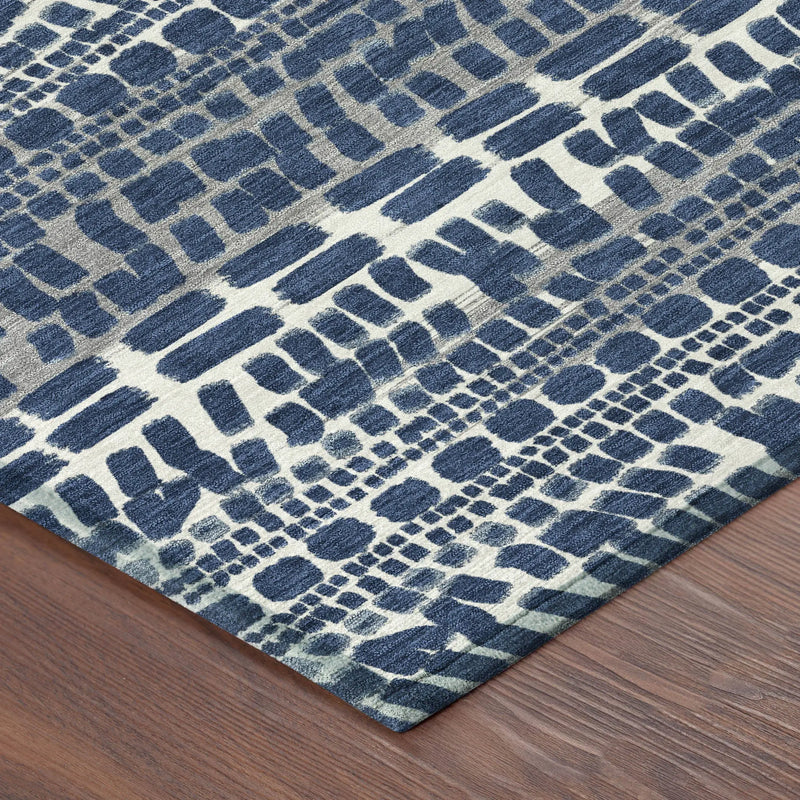 9' X 12' Navy Blue And Gray Abstract Washable Indoor Outdoor Area Rug Homeroots Outdoor