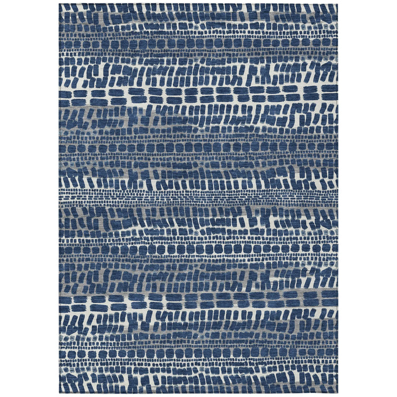 9' X 12' Navy Blue And Gray Abstract Washable Indoor Outdoor Area Rug Homeroots Outdoor