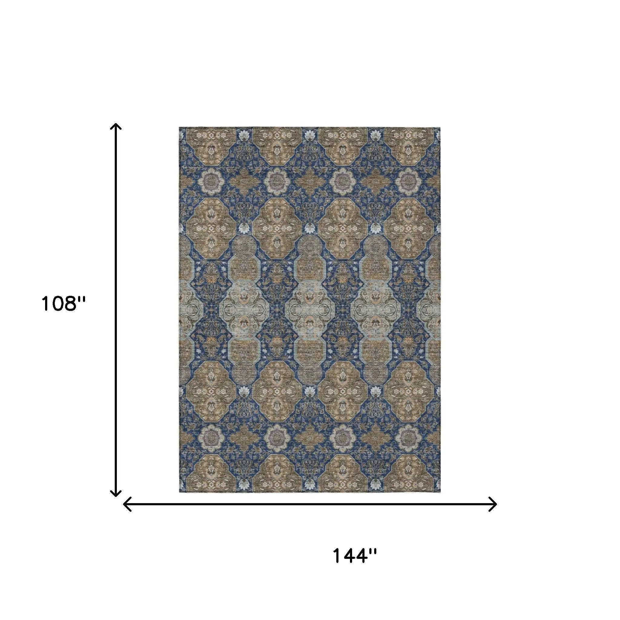 9' X 12' Navy Blue And Gray Floral Washable Indoor Outdoor Area Rug Homeroots Outdoor