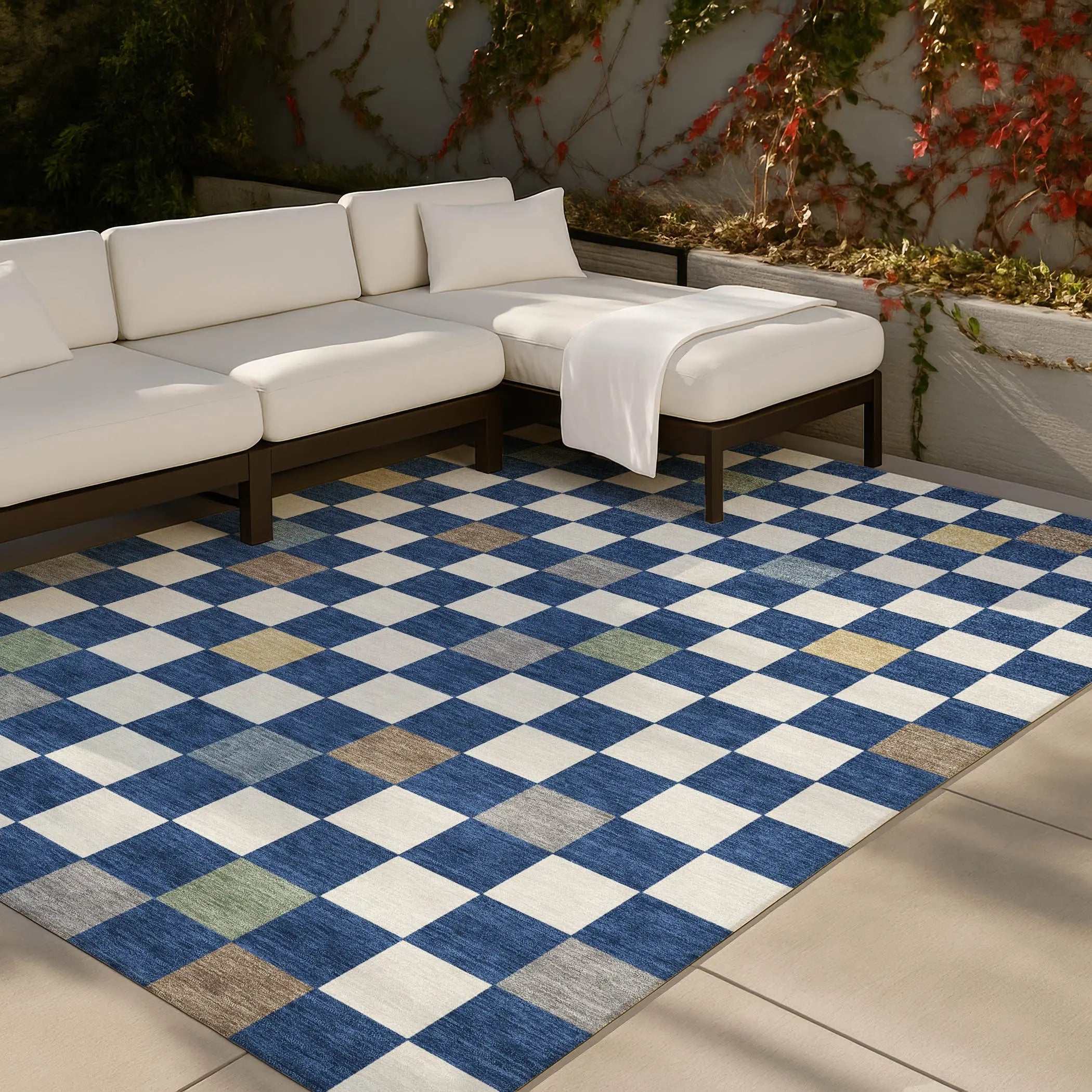 9' X 12' Navy Blue And Gray Geometric Washable Indoor Outdoor Area Rug Homeroots Outdoor