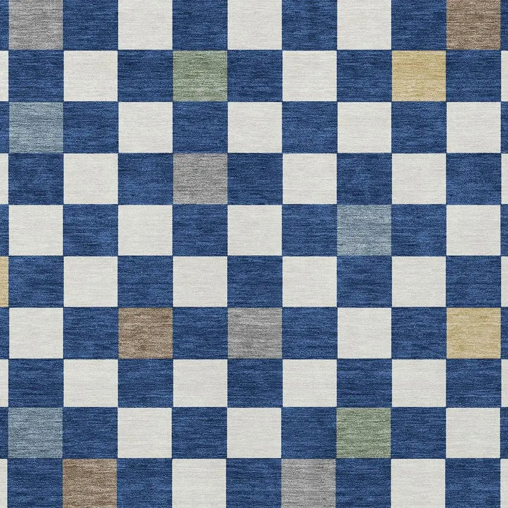 9' X 12' Navy Blue And Gray Geometric Washable Indoor Outdoor Area Rug Homeroots Outdoor