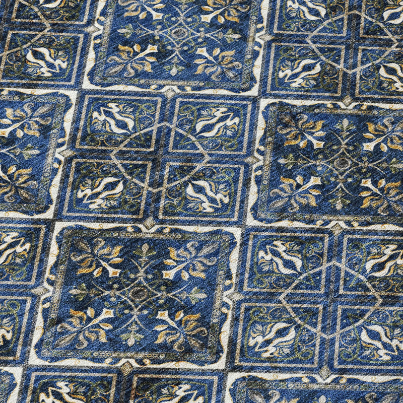 9' X 12' Navy Blue And Gray Geometric Washable Indoor Outdoor Area Rug Homeroots Outdoor