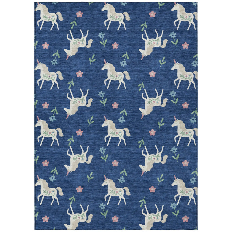 9' X 12' Navy Blue And Green Floral Washable Indoor Outdoor Area Rug Homeroots Outdoor
