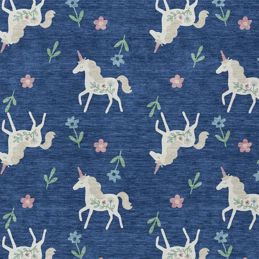 9' X 12' Navy Blue And Green Floral Washable Indoor Outdoor Area Rug Homeroots Outdoor