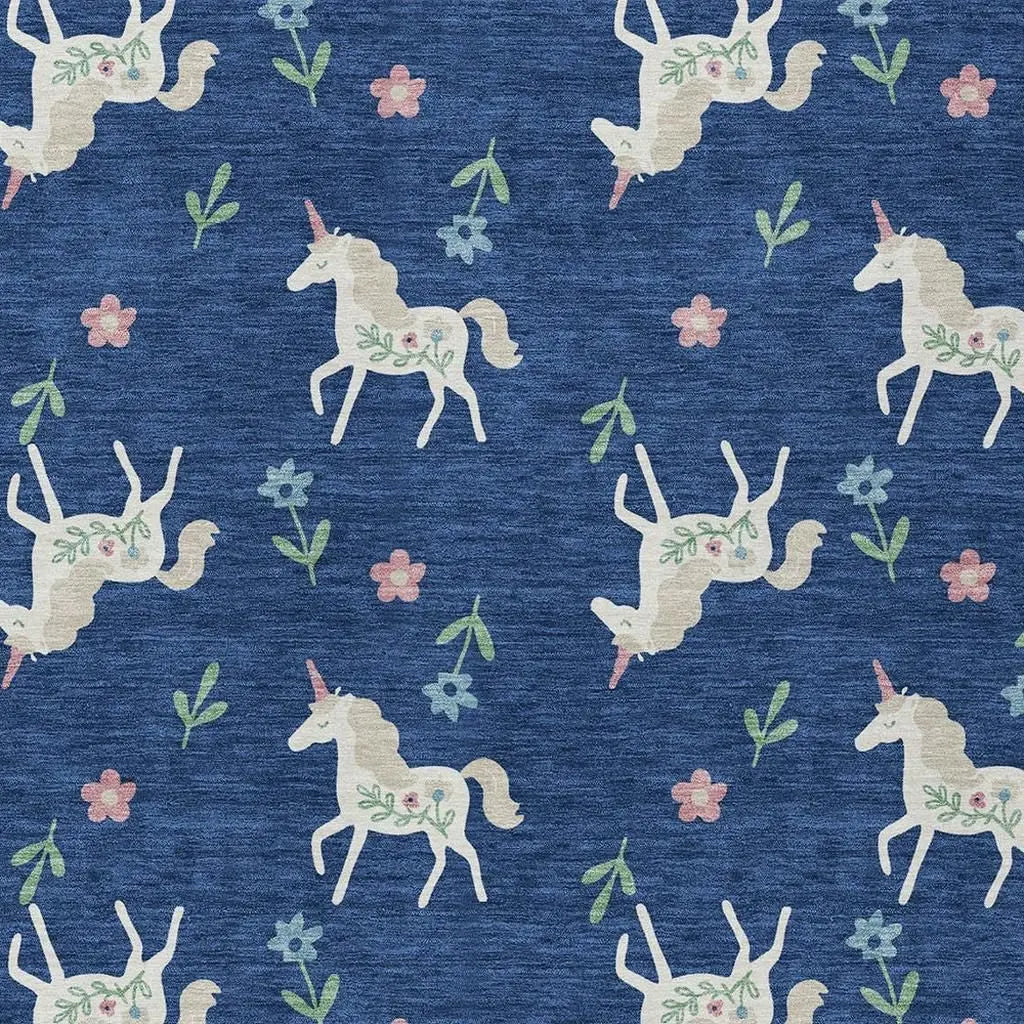 9' X 12' Navy Blue And Green Floral Washable Indoor Outdoor Area Rug Homeroots Outdoor