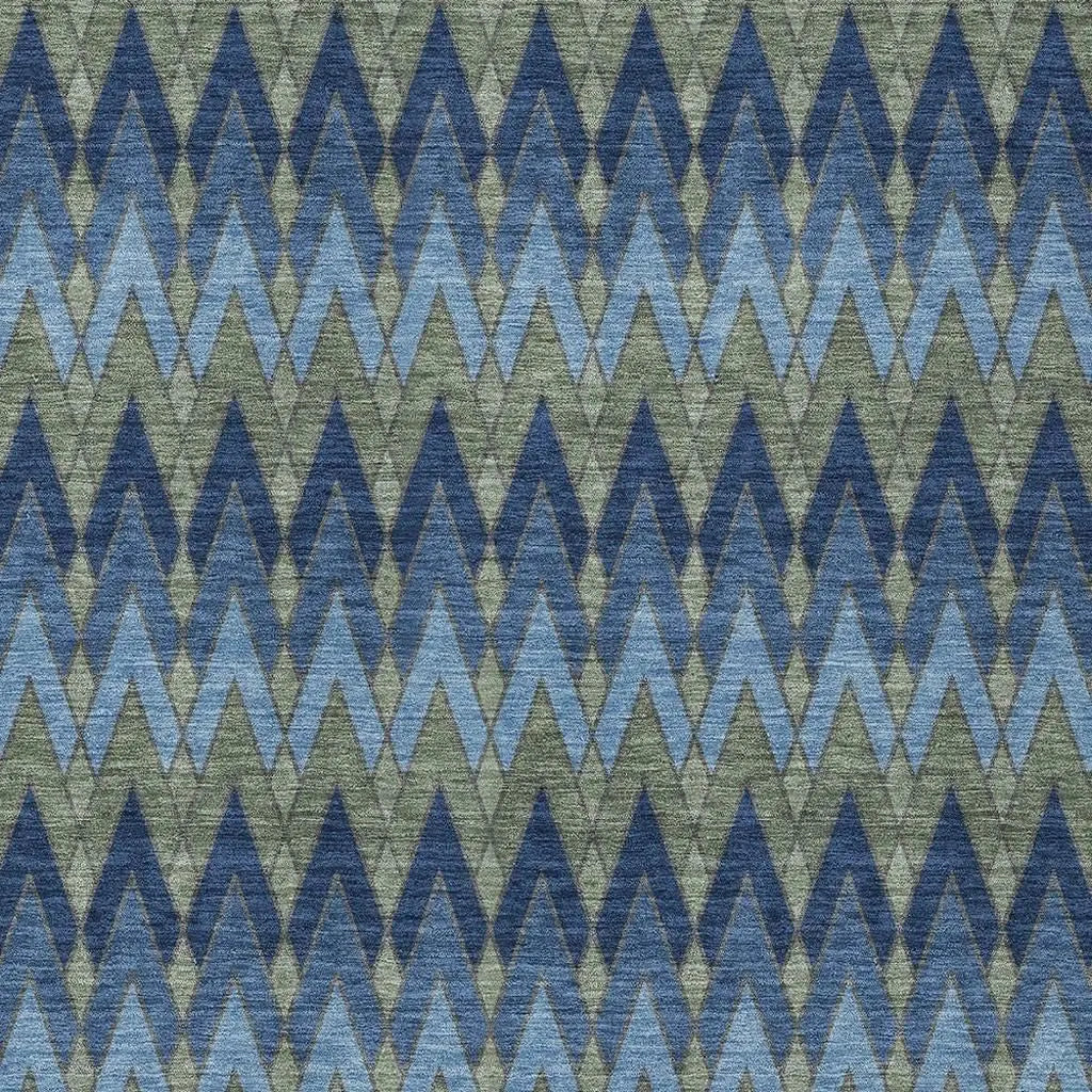 9' X 12' Navy Blue And Green Geometric Washable Indoor Outdoor Area Rug Homeroots Outdoor