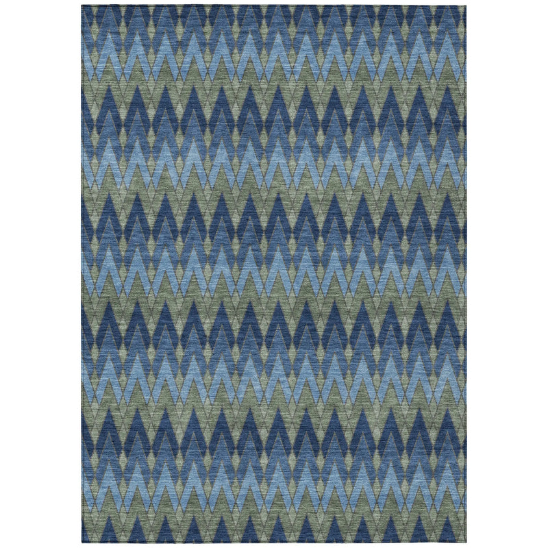 9' X 12' Navy Blue And Green Geometric Washable Indoor Outdoor Area Rug Homeroots Outdoor