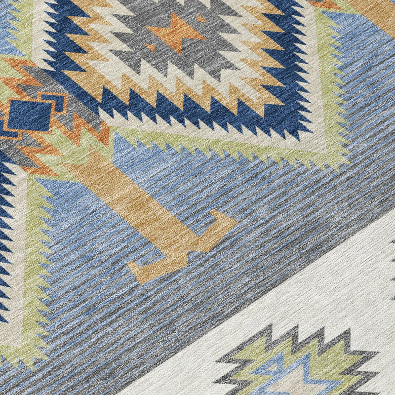 9' X 12' Navy Blue And Green Southwestern Washable Indoor Outdoor Area Rug Homeroots Outdoor