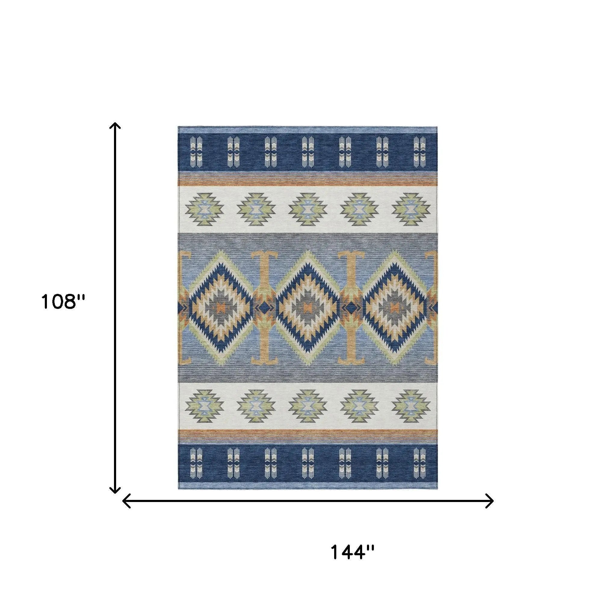 9' X 12' Navy Blue And Green Southwestern Washable Indoor Outdoor Area Rug Homeroots Outdoor