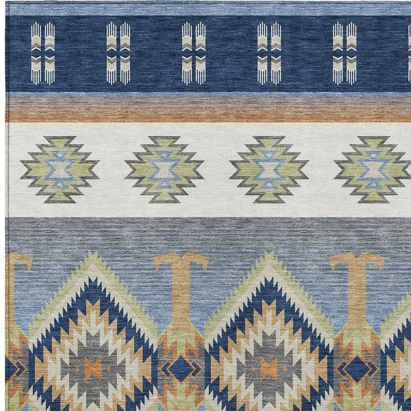 9' X 12' Navy Blue And Green Southwestern Washable Indoor Outdoor Area Rug Homeroots Outdoor