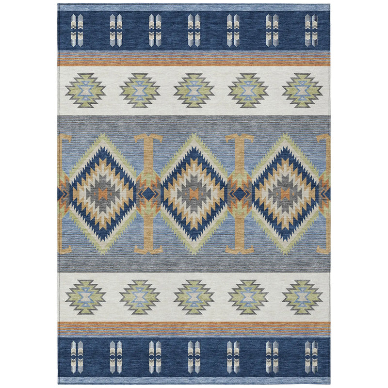 9' X 12' Navy Blue And Green Southwestern Washable Indoor Outdoor Area Rug Homeroots Outdoor