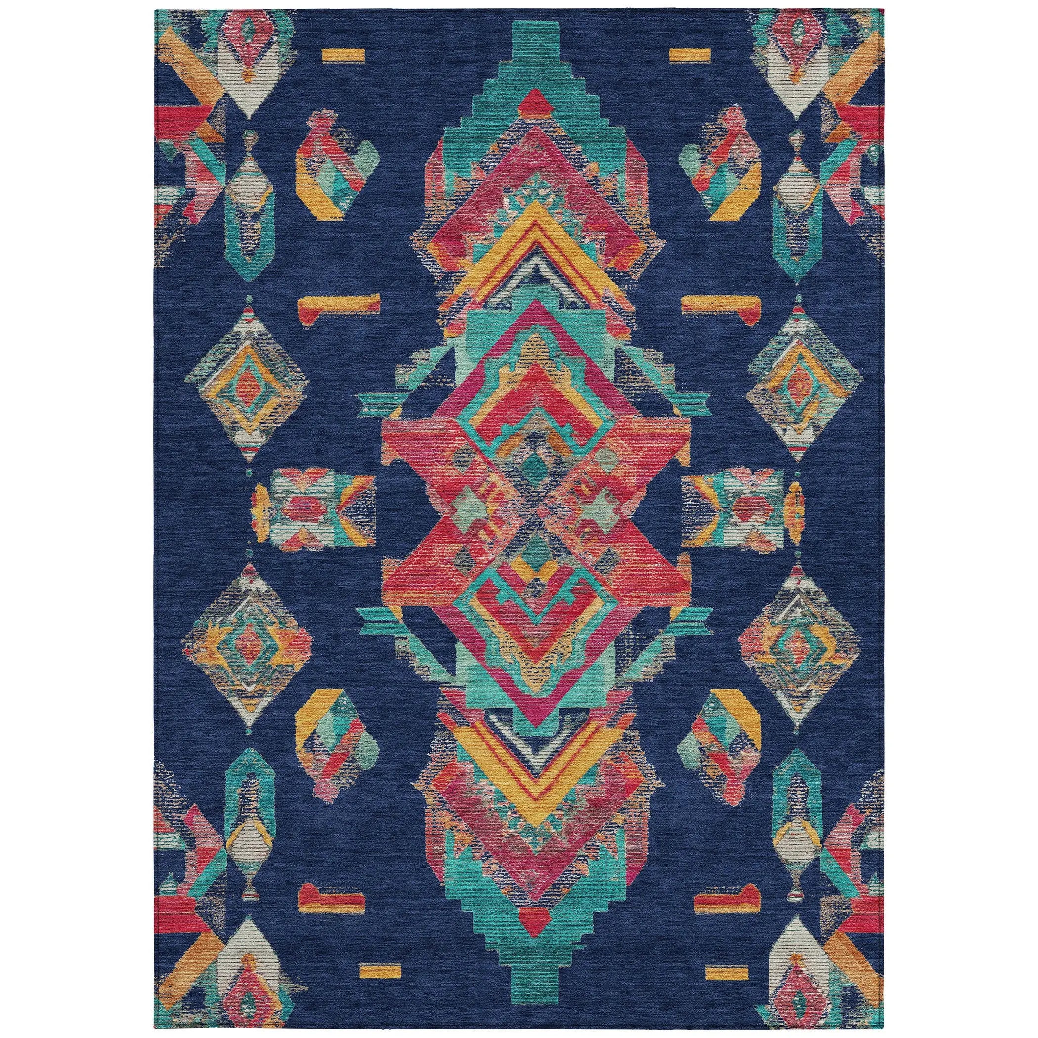 9' X 12' Navy Blue And Green Tribal Washable Indoor Outdoor Area Rug Homeroots Outdoor