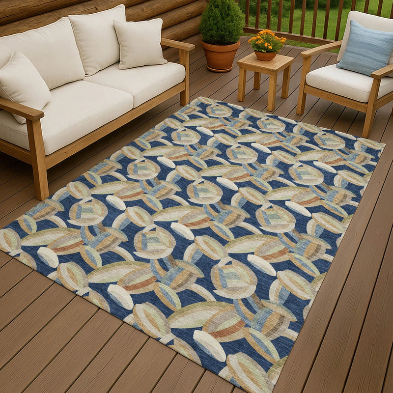 9' X 12' Navy Blue And Ivory Abstract Washable Indoor Outdoor Area Rug Homeroots Outdoor