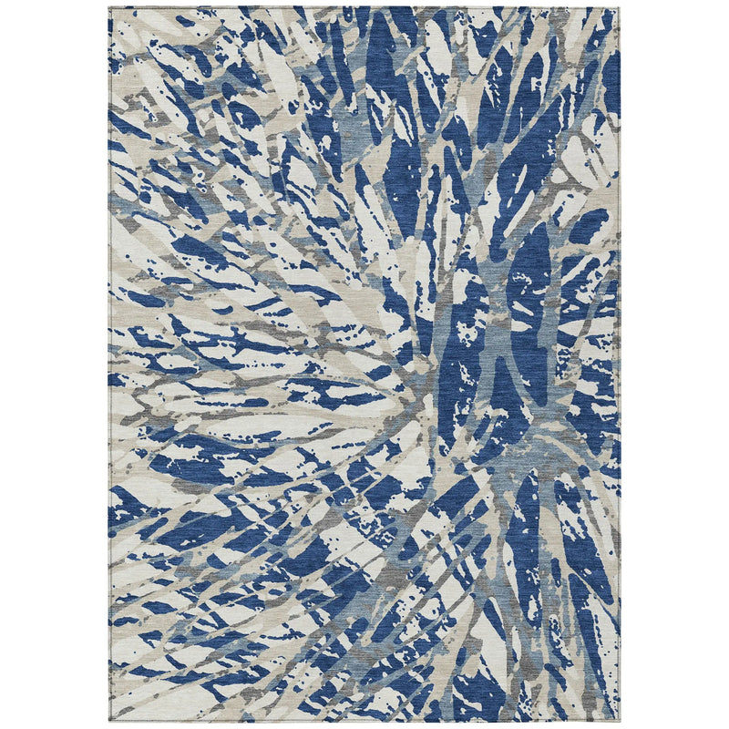 9' X 12' Navy Blue And Ivory Abstract Washable Indoor Outdoor Area Rug Homeroots Outdoor