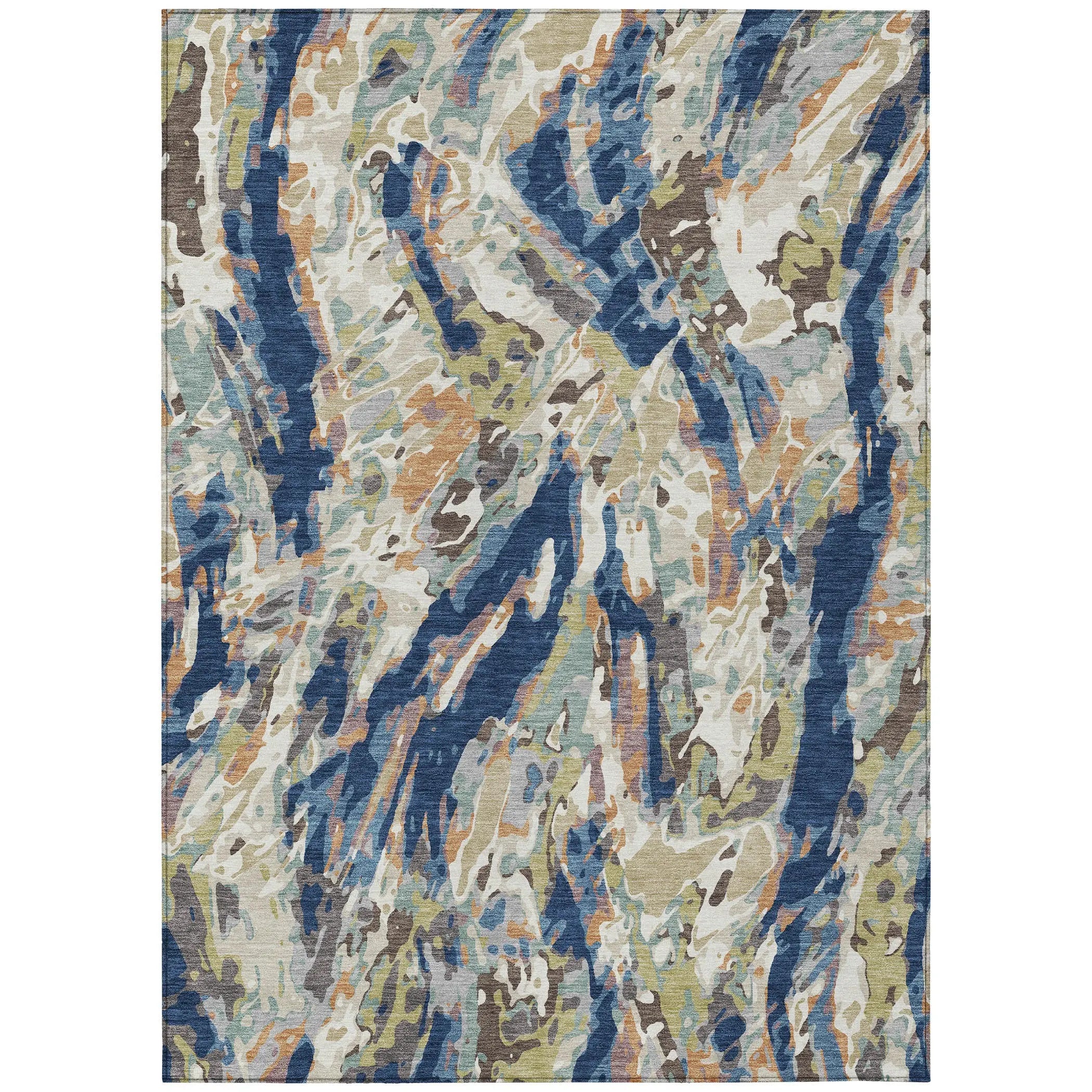 9' X 12' Navy Blue And Ivory Abstract Washable Indoor Outdoor Area Rug Homeroots Outdoor