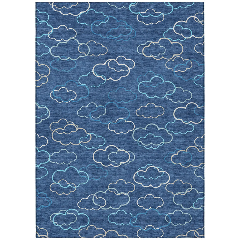 9' X 12' Navy Blue And Ivory Abstract Washable Indoor Outdoor Area Rug Homeroots Outdoor