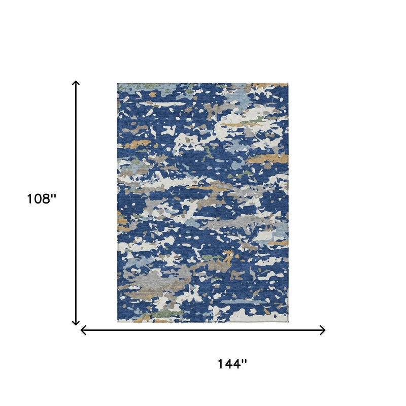 9' X 12' Navy Blue And Ivory Abstract Washable Indoor Outdoor Area Rug Homeroots Outdoor