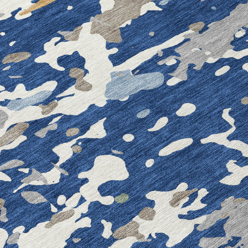9' X 12' Navy Blue And Ivory Abstract Washable Indoor Outdoor Area Rug Homeroots Outdoor