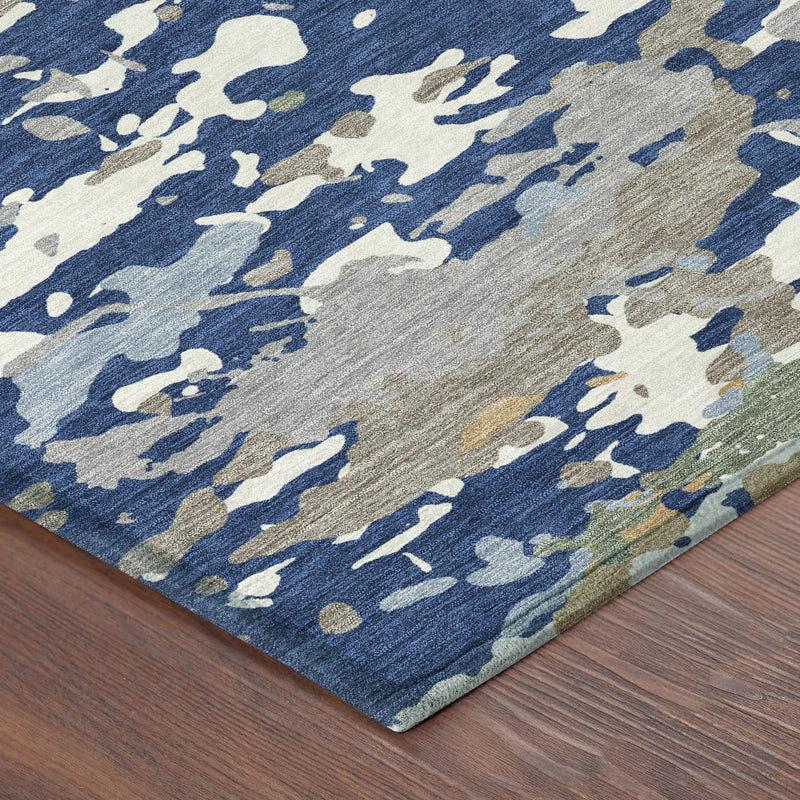 9' X 12' Navy Blue And Ivory Abstract Washable Indoor Outdoor Area Rug Homeroots Outdoor
