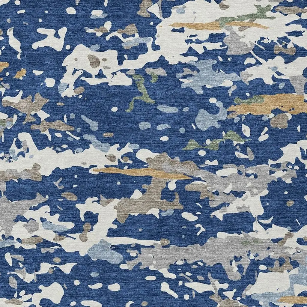 9' X 12' Navy Blue And Ivory Abstract Washable Indoor Outdoor Area Rug Homeroots Outdoor