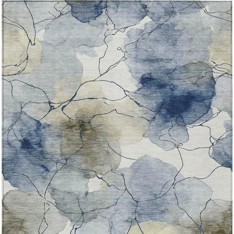 9' X 12' Navy Blue And Ivory Abstract Washable Indoor Outdoor Area Rug Homeroots Outdoor