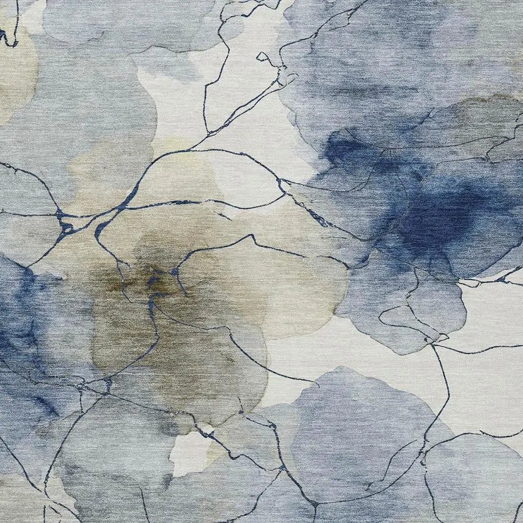 9' X 12' Navy Blue And Ivory Abstract Washable Indoor Outdoor Area Rug Homeroots Outdoor