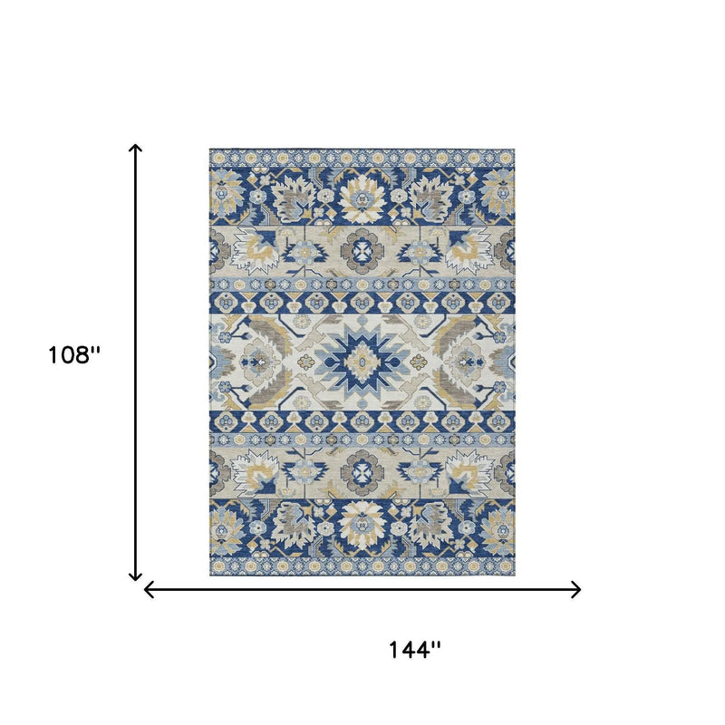 9' X 12' Navy Blue And Ivory Cactus Washable Indoor Outdoor Area Rug Homeroots Outdoor