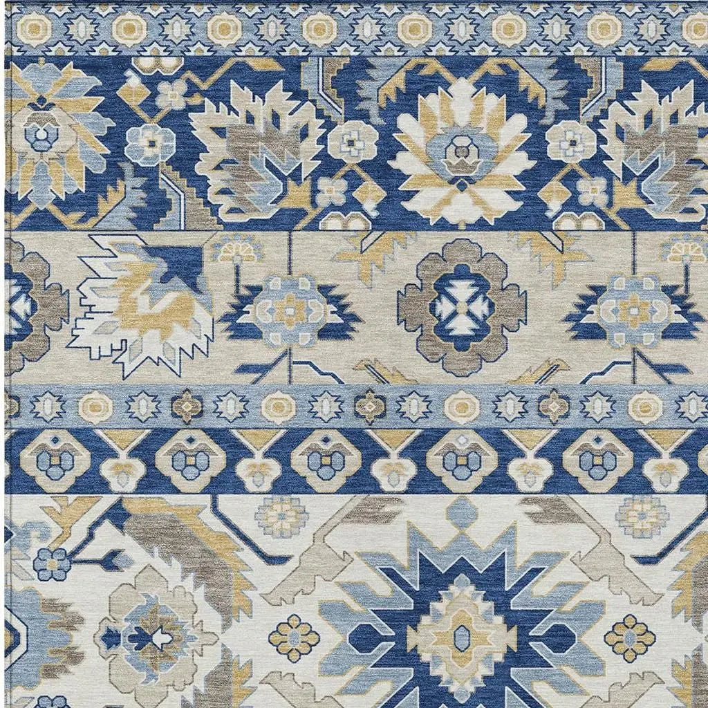 9' X 12' Navy Blue And Ivory Cactus Washable Indoor Outdoor Area Rug Homeroots Outdoor
