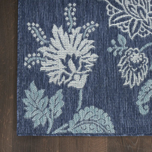 9' X 12' Navy Blue And Ivory Floral Indoor Outdoor Area Rug Homeroots Outdoor