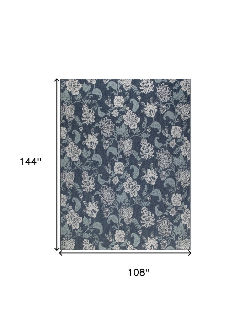 9' X 12' Navy Blue And Ivory Floral Indoor Outdoor Area Rug Homeroots Outdoor