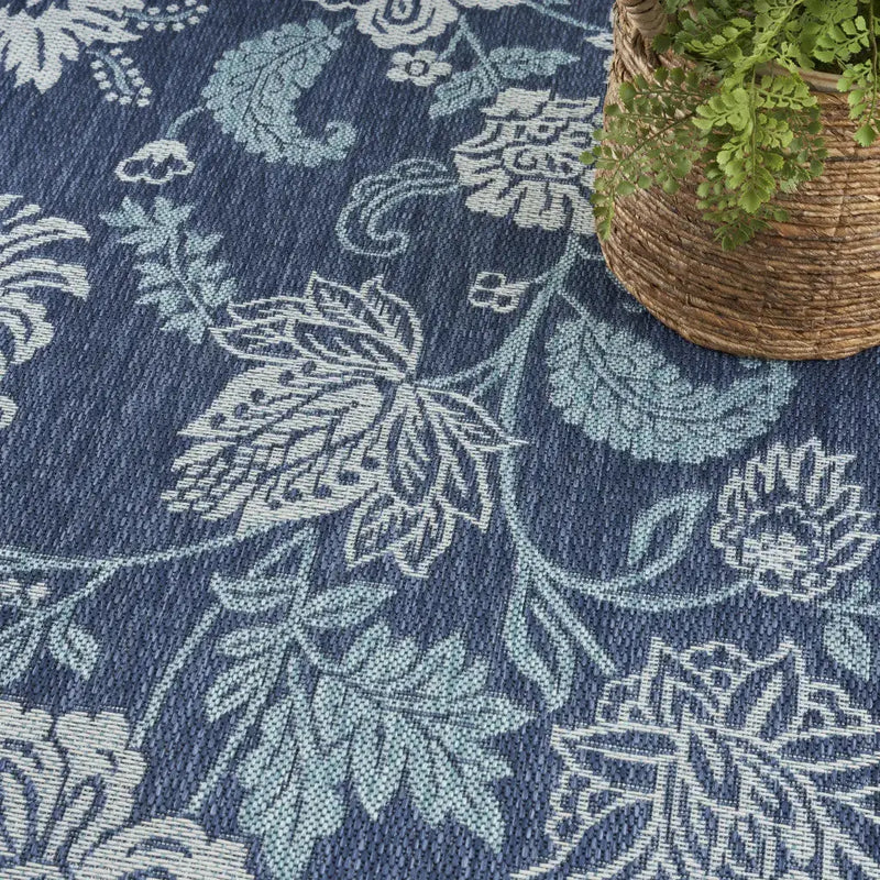 9' X 12' Navy Blue And Ivory Floral Indoor Outdoor Area Rug Homeroots Outdoor