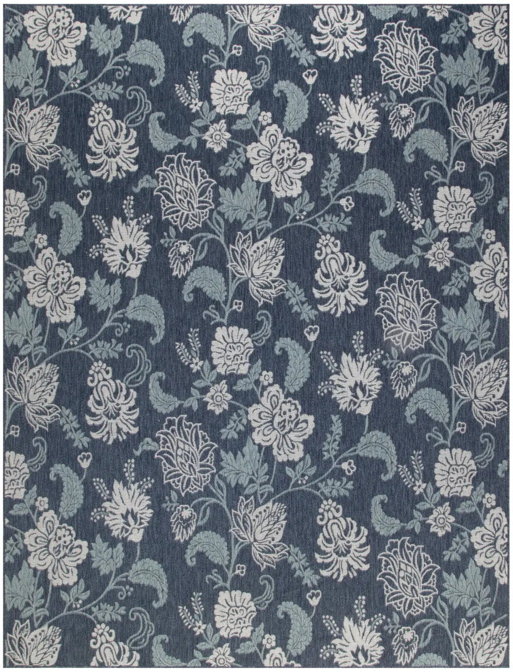 9' X 12' Navy Blue And Ivory Floral Indoor Outdoor Area Rug Homeroots Outdoor