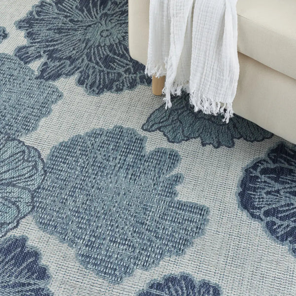 9' X 12' Navy Blue And Ivory Floral Indoor Outdoor Area Rug Homeroots Outdoor