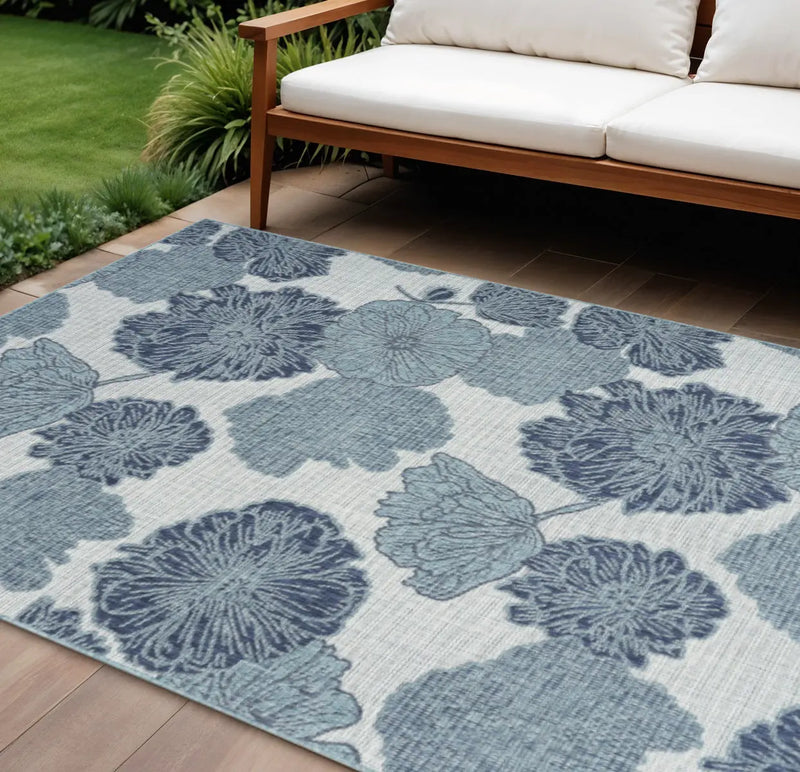 9' X 12' Navy Blue And Ivory Floral Indoor Outdoor Area Rug Homeroots Outdoor