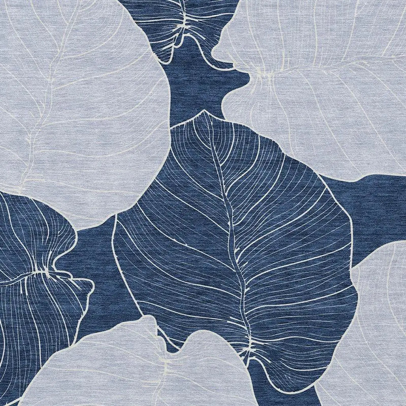 9' X 12' Navy Blue And Ivory Floral Washable Indoor Outdoor Area Rug Homeroots Outdoor